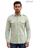 M Hunting Shirt in green fabric with a front view showcasing detailed design - HUNTING SHIRTS-1308-201