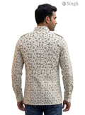 M Hunting Shirts-1308-202 in floral print beige fabric viewed from the back, ideal for outdoor activities