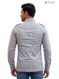 M Hunting Shirt in Grey Camouflage Fabric, Back View with Detailed Design - HUNTING SHIRTS-1308-206