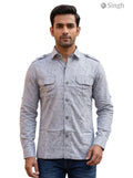 M Hunting Shirts in Grey Fabric with Patterned Design, Front View - HUNTING SHIRTS-1308-206