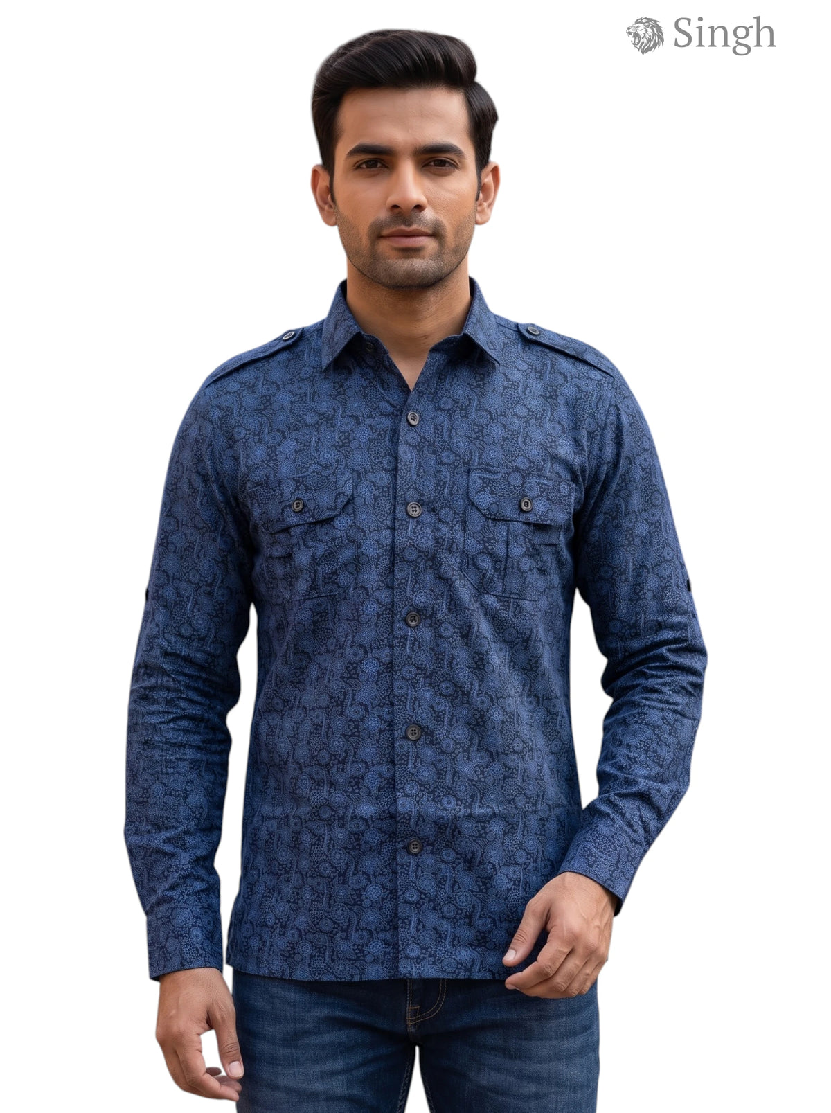 M Hunting Shirts in Navy Blue with Comfortable Fabric and Front Pockets, HUNTING SHIRTS-1308-208