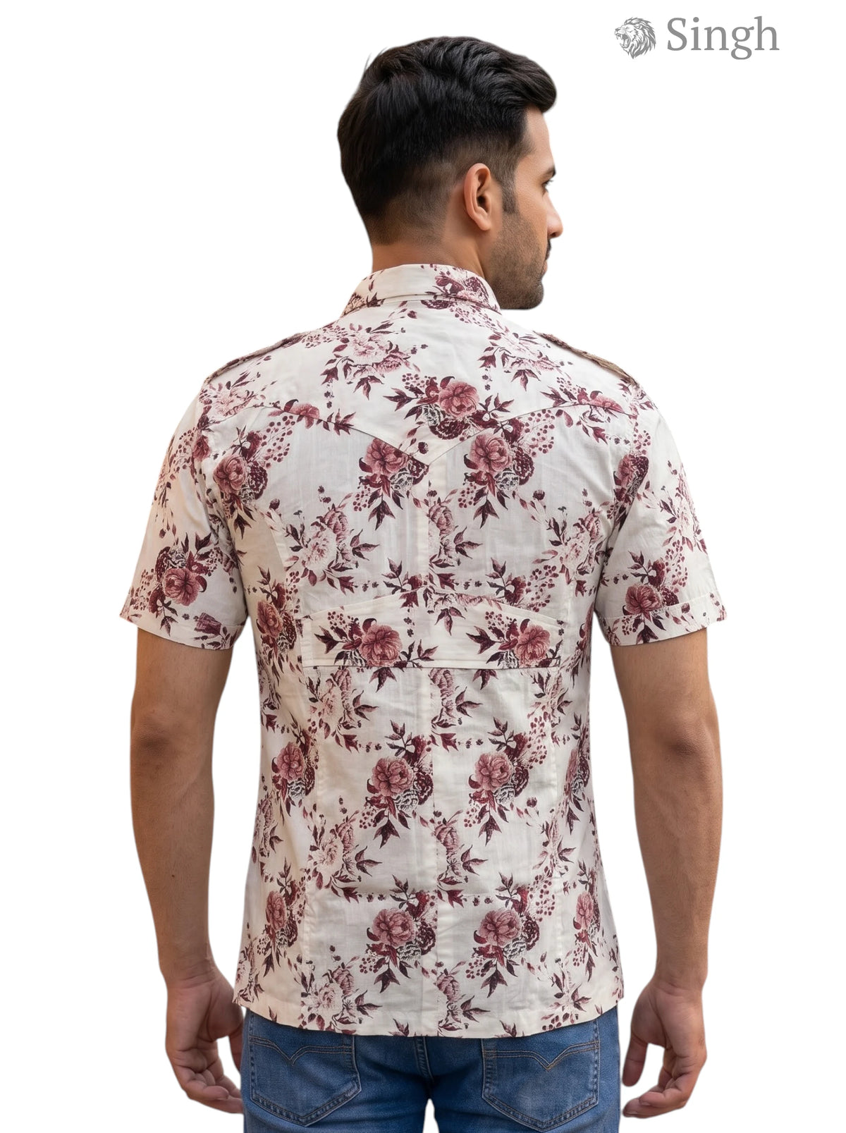 M Hunting Shirts in floral pattern, made of lightweight fabric, back view showing stylish design, featuring HUNTING SHIRTS-1308-214