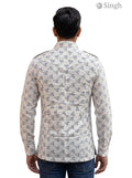 M Hunting Shirts in light cream cotton, back view with floral pattern, HUNTING SHIRTS-1308-217