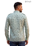 M Hunting Shirt in Green Floral Fabric, Back View with Detailed Design - HUNTING SHIRTS-1308-255