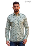 M Hunting Shirt in Green Floral Print Fabric Front View HUNTING SHIRTS-1308-255