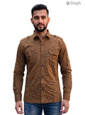M Hunting Shirts in Brown with Dot Pattern, Cotton Fabric, Front View, HUNTING SHIRTS-1308-256