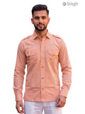M Hunting Shirts in orange cotton fabric, front view featuring pockets, HUNTING SHIRTS-1308-258