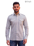M Hunting Shirts in Grey Cotton Front View featuring Two Chest Pockets - HUNTING SHIRTS-1308-260