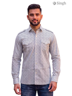 M Hunting Shirts in Grey Cotton Front View featuring Two Chest Pockets - HUNTING SHIRTS-1308-260