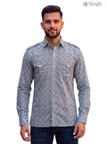 M Hunting Shirts in blue cotton with a front view showcasing detailed pattern HUNTING SHIRTS-1308-262