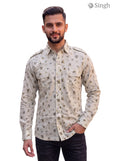 M Hunting Shirts in Khaki Floral Cotton from the Front featuring keyword HUNTING SHIRTS-1308-263