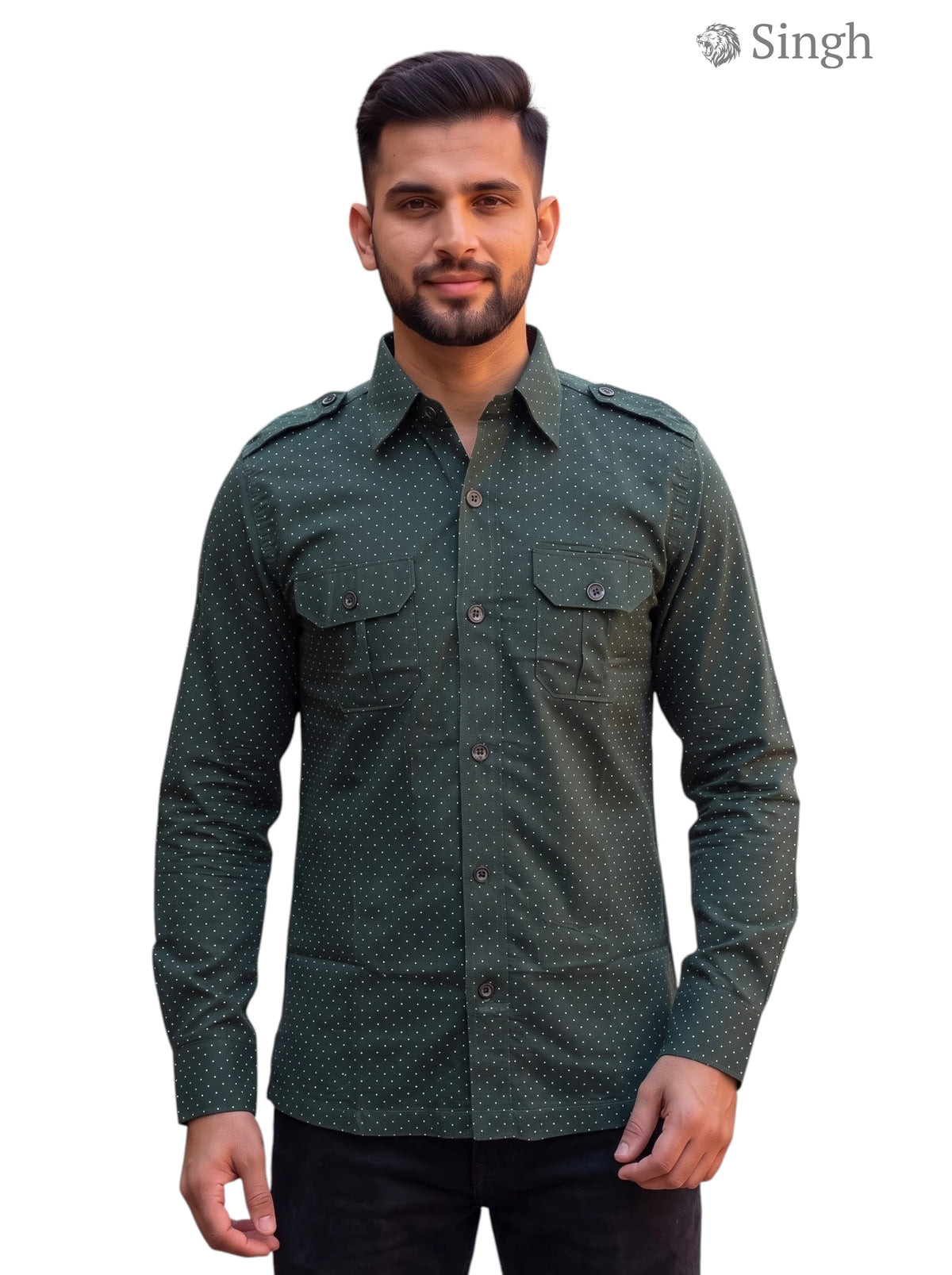 M Hunting Shirts in Green Cotton with Front Pockets for Outdoor Activities HUNTING SHIRTS-1308-266