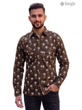 M Brown Cotton Hunting Shirt with Polka Dots, Front View - HUNTING SHIRTS-1308-267