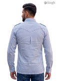 M Hunting Shirt in Light Blue Fabric from Singh, Back View with Tailored Fit - HUNTING SHIRTS-1308-269