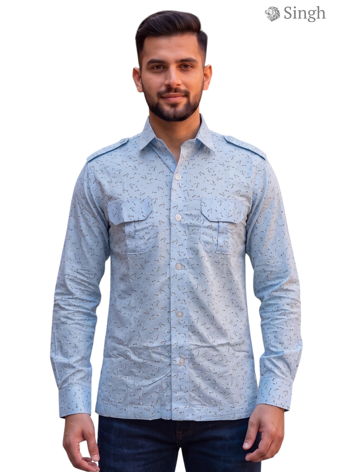 M Hunting Shirt in light blue fabric, featuring a button-down style, HUNTING SHIRTS-1308-278