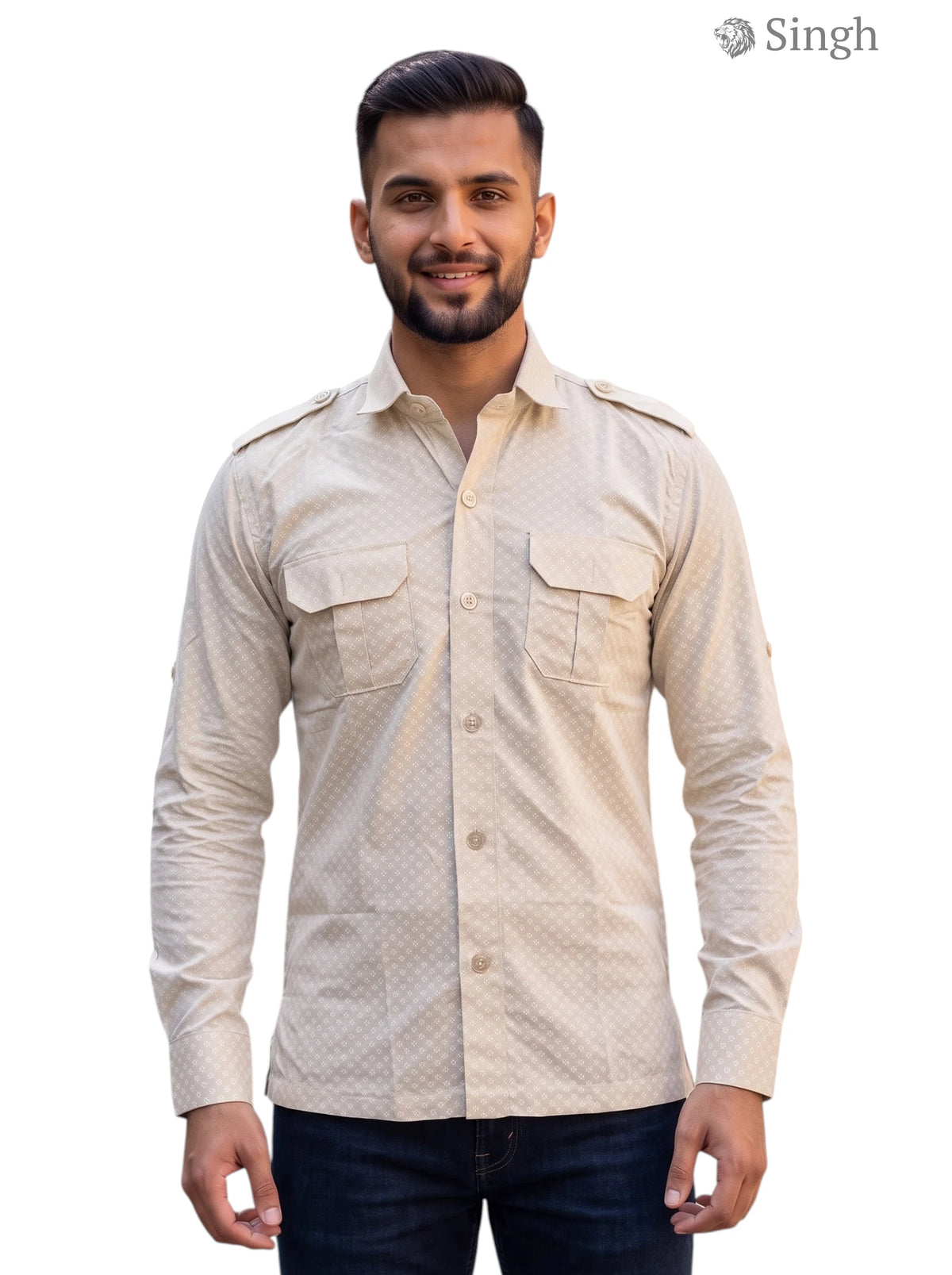 M Hunting Shirts in khaki color with breathable fabric, front view, featuring keyword HUNTING SHIRTS-1308-280.