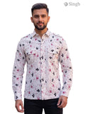 M Hunting Shirts in White Cotton, Front View with Unique Print - HUNTING SHIRTS-1308-281