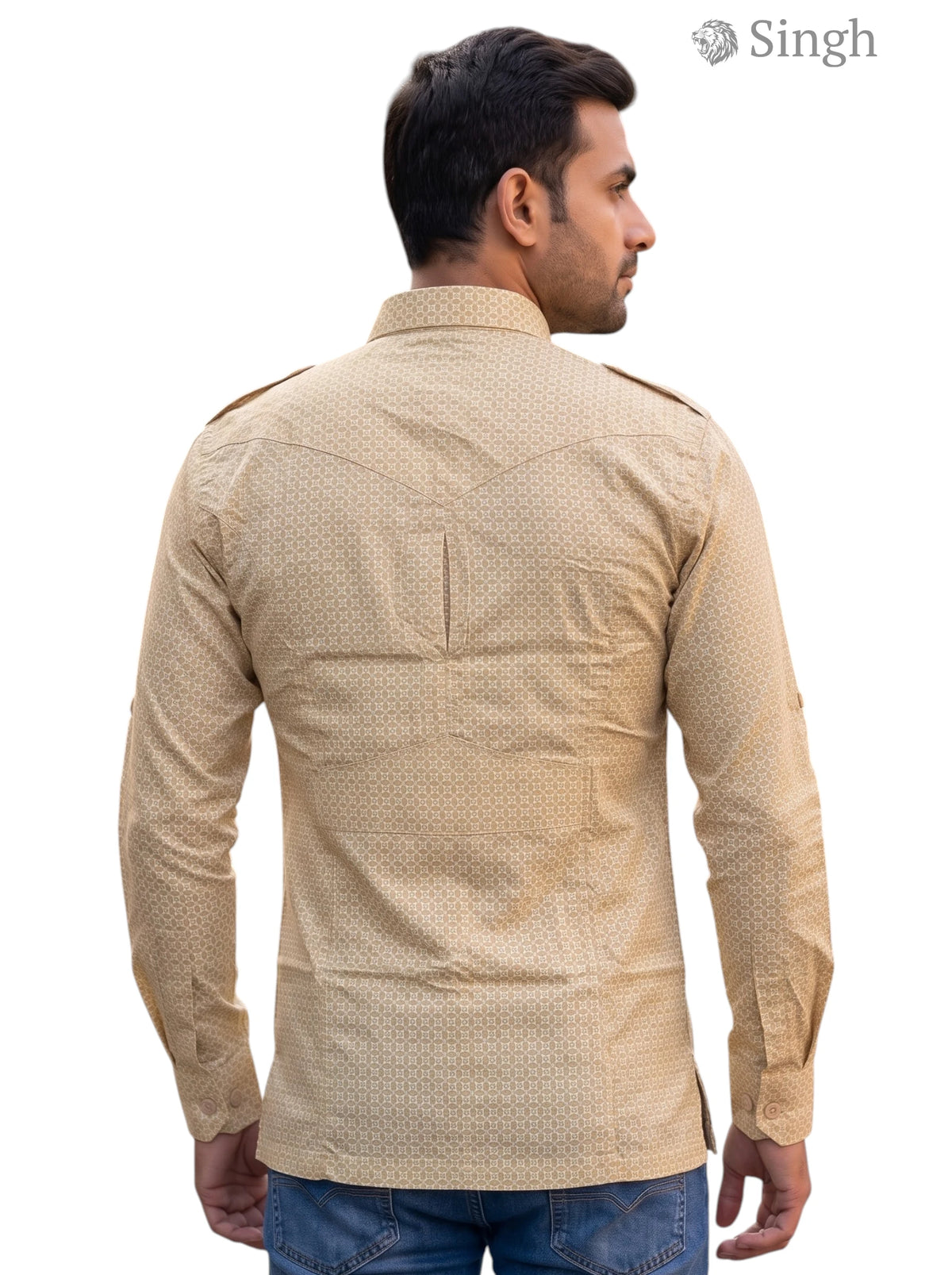 M Hunting Shirts in tan color with breathable fabric, back view, featuring style details - HUNTING SHIRTS-1308-284