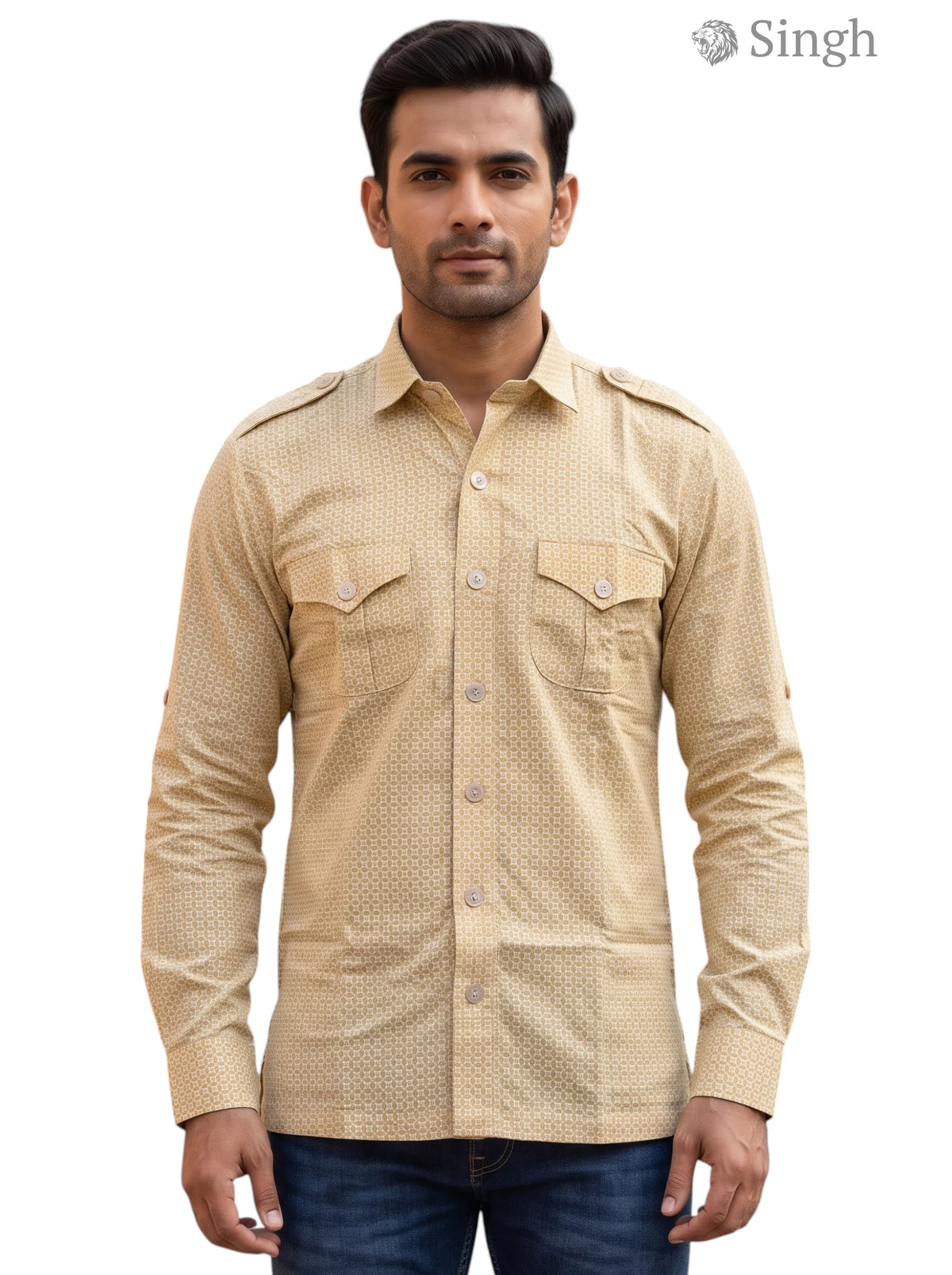 M Hunting Shirts in tan color with cotton fabric and front pocket design. HUNTING SHIRTS-1308-284.
