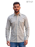 M Hunting Shirt in light gray fabric with a front view showcasing two chest pockets - HUNTING SHIRTS-1308-288