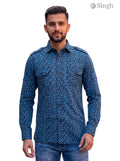 Men's blue floral patterned hunting shirts-1308-290 made of lightweight fabric, displayed from the front