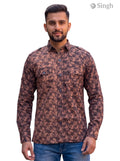 M Brown Floral Fabric Hunting Shirt-1308-292 Front View by SINGH