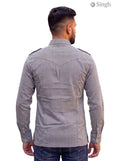M Hunting Shirts in gray cotton fabric from the back showing detailed stitching - HUNTING SHIRTS-1308-295