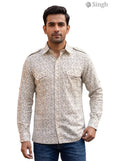 M Beige Cotton Hunting Shirt with Stylish Design, Ideal for Outdoor Adventures - HUNTING SHIRTS-1308-297