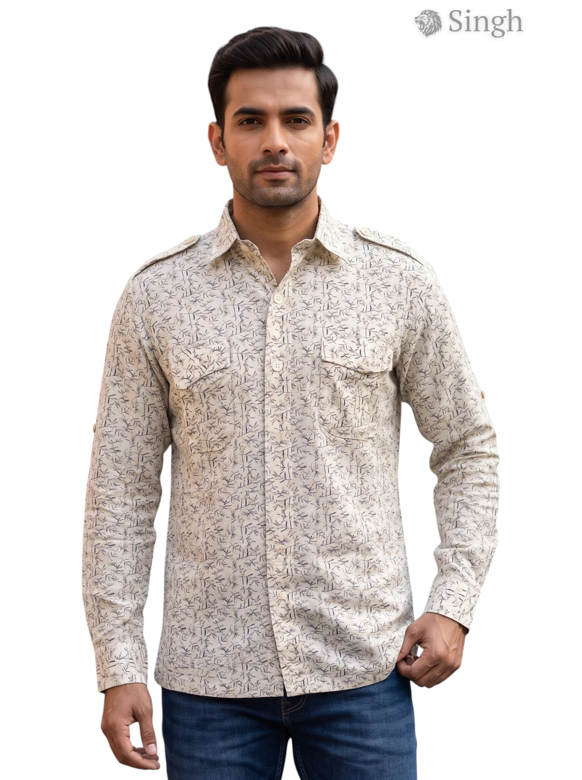 M Beige Cotton Hunting Shirt with Stylish Design, Ideal for Outdoor Adventures - HUNTING SHIRTS-1308-297