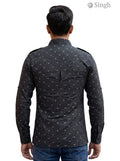 M Hunting Shirts in black patterned fabric, back view showcasing stylish design - HUNTING SHIRTS-1308-299