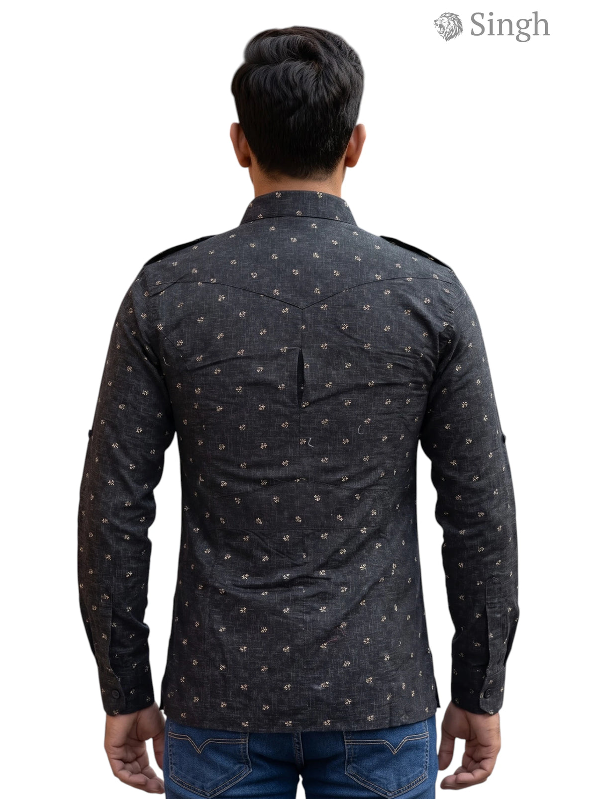 M Hunting Shirts in black patterned fabric, back view showcasing stylish design - HUNTING SHIRTS-1308-299