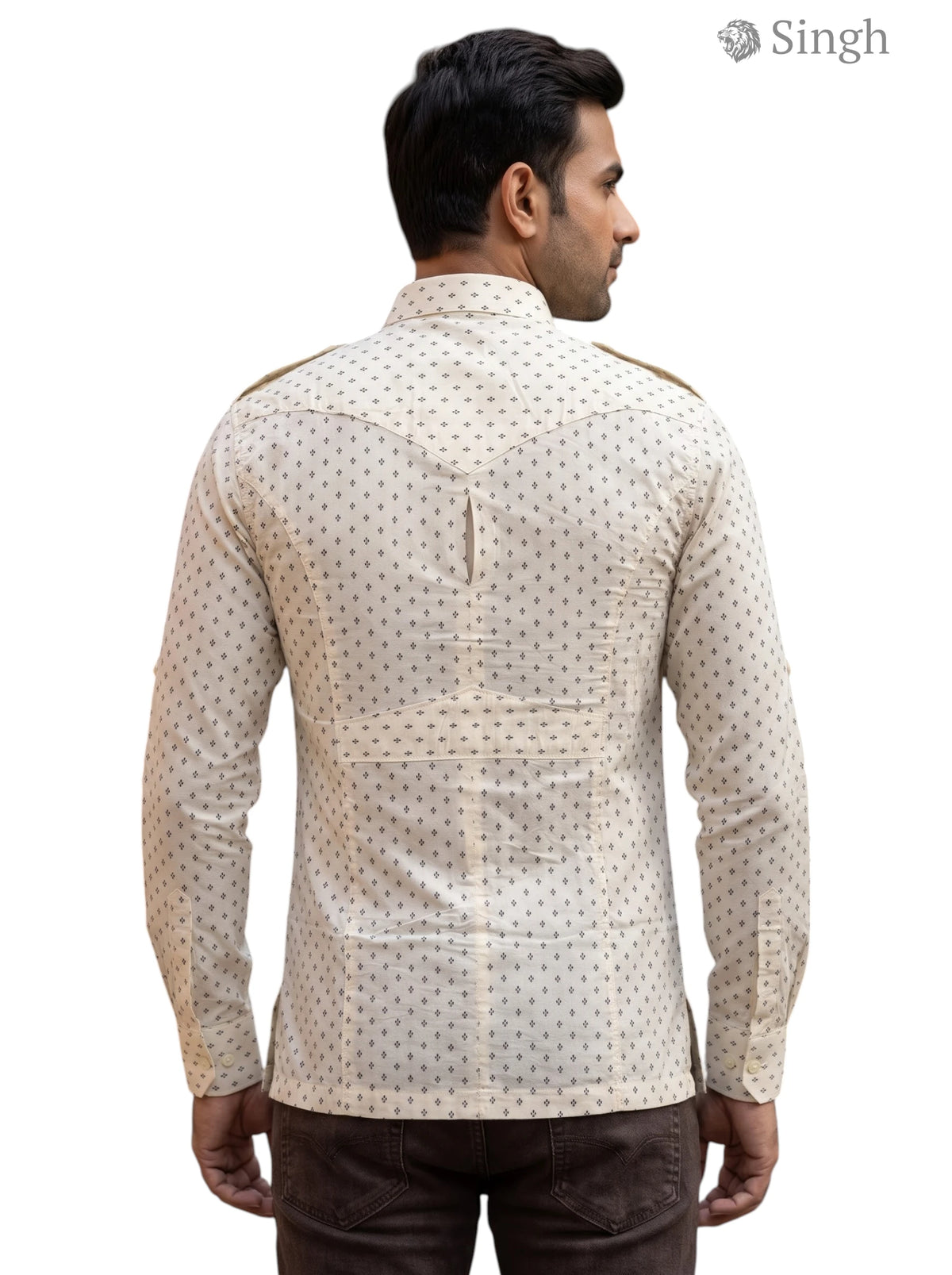 M Hunting Shirts in cream color, lightweight fabric, back view featuring dotted pattern - HUNTING SHIRTS-1308-302