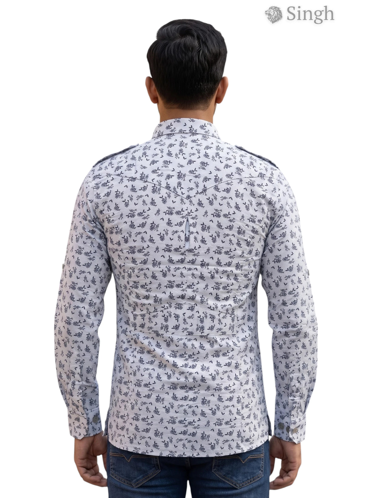 M Hunting Shirts in White with Floral Print and Cotton Fabric, featuring a Back View for Style Reference HUNTING SHIRTS-1308-305
