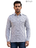 M Hunting Shirts in light blue floral fabric, front view showcasing stylish design - HUNTING SHIRTS-1308-305