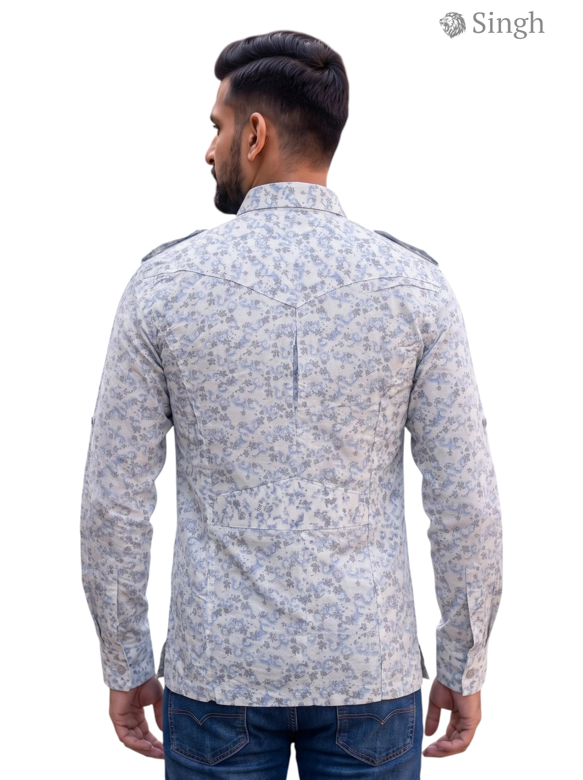 M Hunting Shirts in Gray Camo Fabric with Back View - HUNTING SHIRTS-1308-307