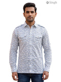 M Hunting Shirts in Blue Floral Print Cotton, Front View - HUNTING SHIRTS-1308-307