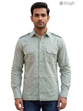 M Hunting Shirts in green cotton fabric, featuring a front view with pockets, HUNTING SHIRTS-1308-309