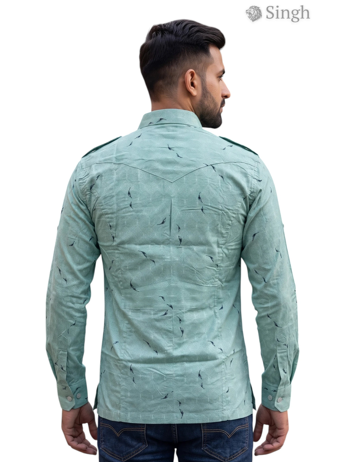 M Hunting Shirts in Green Cotton Fabric, Back View, featuring Hunting Shirts-1308-311 design