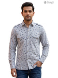 M Hunting Shirt in Grey Cotton with Floral Print and Front Pockets HUNTING SHIRTS-1308-312