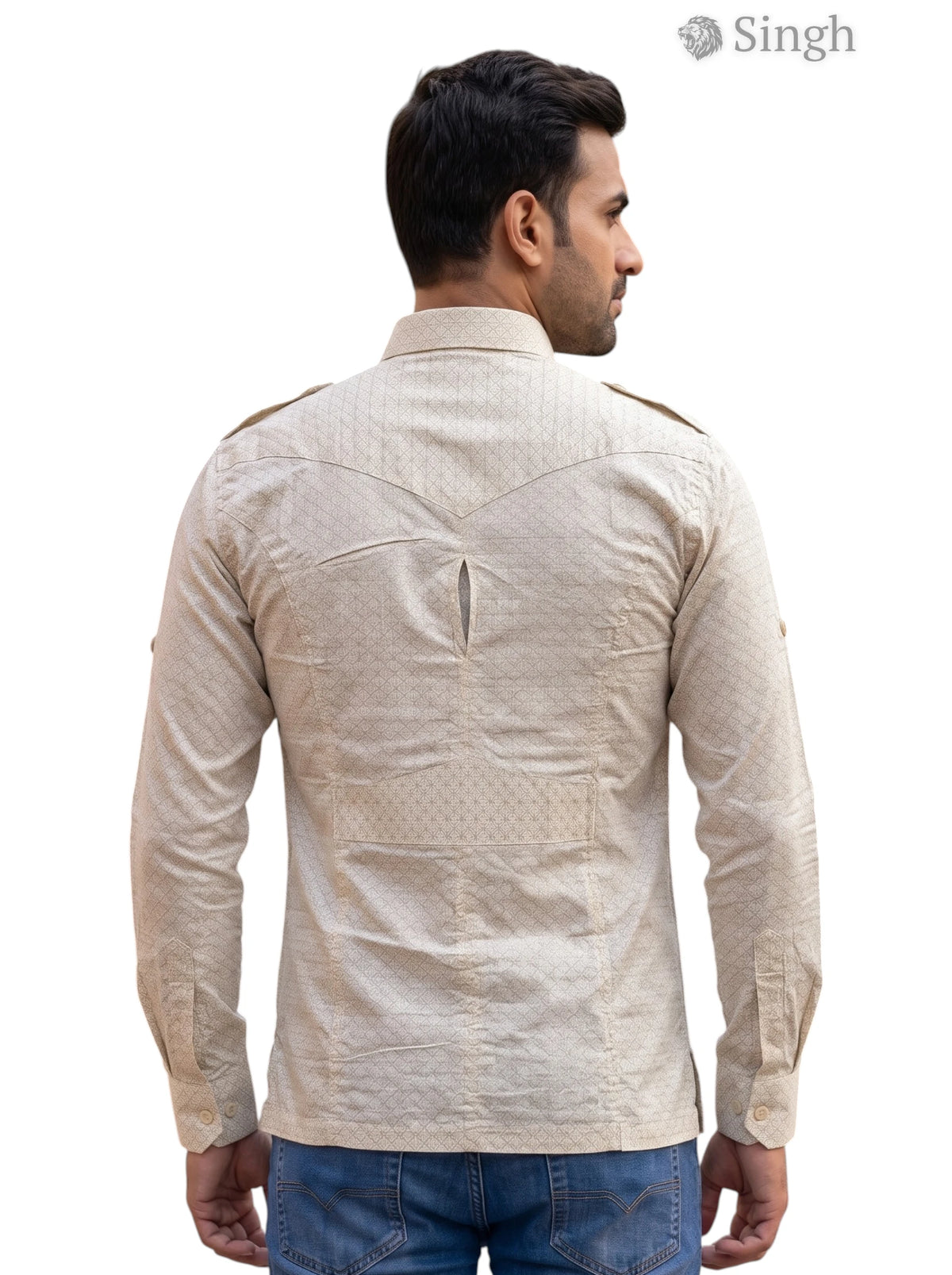 M Hunting Shirts in beige fabric with a stylish back cut and shoulder details, HUNTING SHIRTS-1308-313