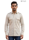 M Hunting Shirt in beige fabric with front pockets, featuring HUNTING SHIRTS-1308-313 design.