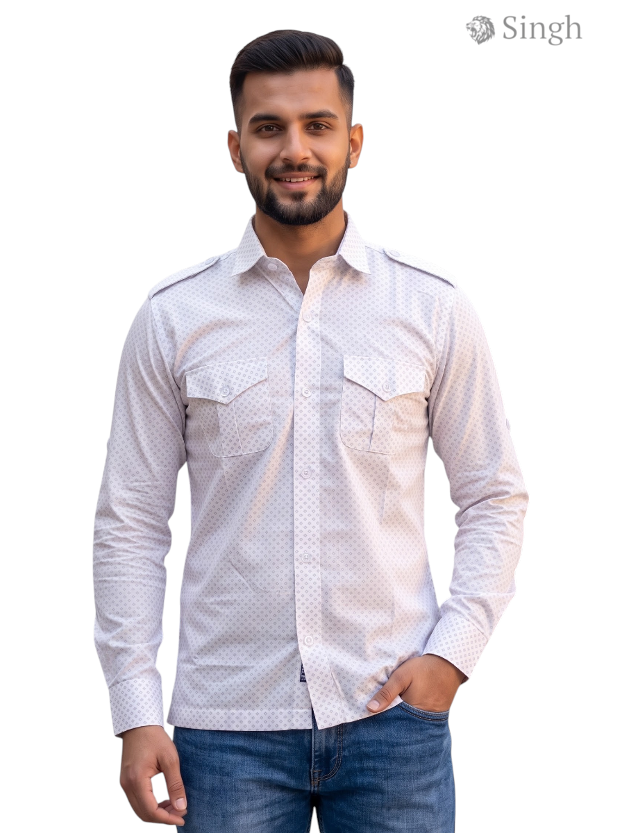 M Hunting Shirts in white with breathable fabric, shown from the front for outdoor enthusiasts - HUNTING SHIRTS-1308-338