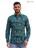 M Hunting Shirts in teal floral pattern made from breathable fabric, featuring a stylish front view, HUNTING SHIRTS-1308-343