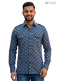 M Hunting Shirts in Blue Patterned Fabric, Front View, HUNTING SHIRTS-1308-358