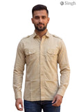M Hunting Shirts in beige fabric with a dotted pattern, featuring pockets and button-up design - HUNTING SHIRTS-1308-360
