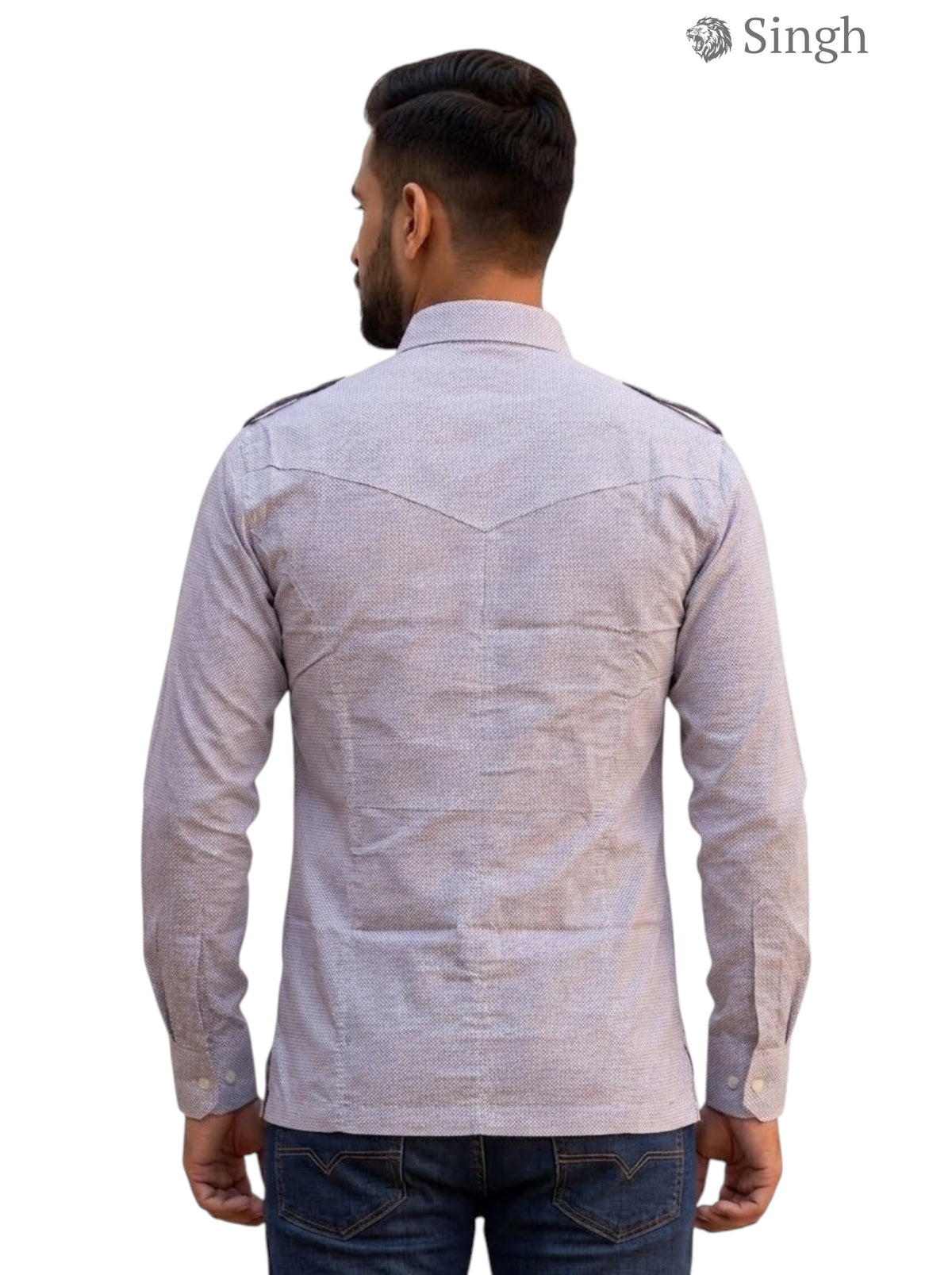 M Hunting Shirts in light gray cotton from the back angle featuring a stylish design HUNTING SHIRTS-1308-362