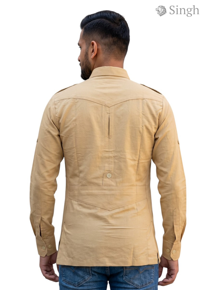 M Hunting Shirts in khaki cotton fabric, back view showcasing tailored design, HUNTING SHIRTS-1308-364