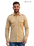 M Tan Cotton Hunting Shirt from SINGH with Front Pockets and Button Closure HUNTING SHIRTS-1308-364