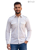 M Hunting Shirts in White Cotton with Polka Dots and Front Pockets, HUNTING SHIRTS-1308-365