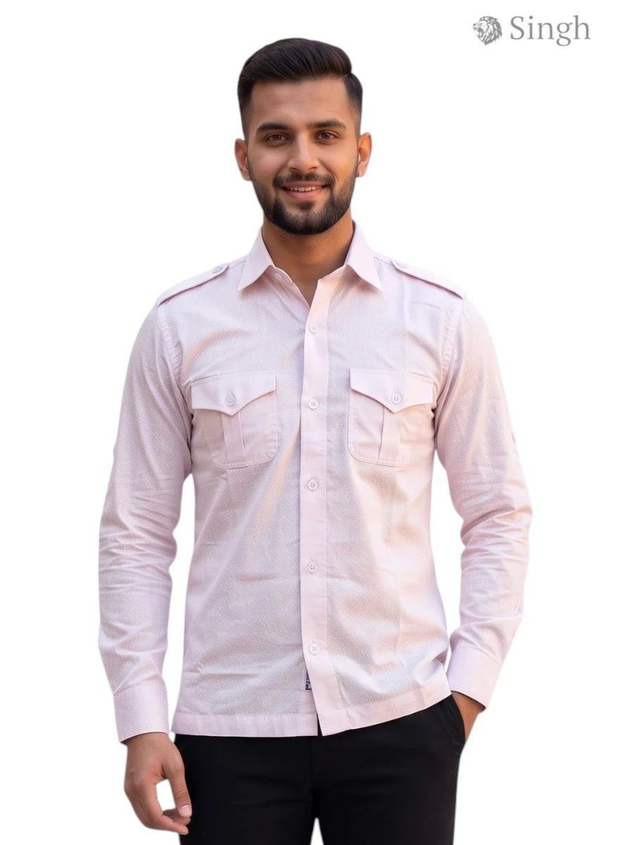 M Hunting Shirts in Light Pink Cotton with Front Pockets and a Casual Fit